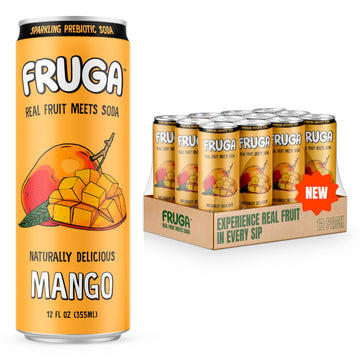 FRUGA Mango Prebiotic Sparkling Soda Drink | Low Calorie, 12 Fl Oz (Pack of 12)