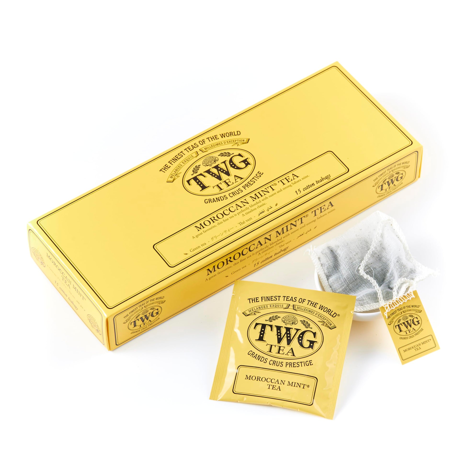 TWG Tea Moroccan Mint Green Tea Gift Set - 15 Hand Sewn Cotton Tea Bags - Model PACKTB4006