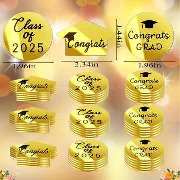 48 Pcs 2025 Graduation Acrylic Cupcake Toppers Mirror Acrylic Disc Cupcake Toppers For Graduation Cake Decorations,3 Styles Gold