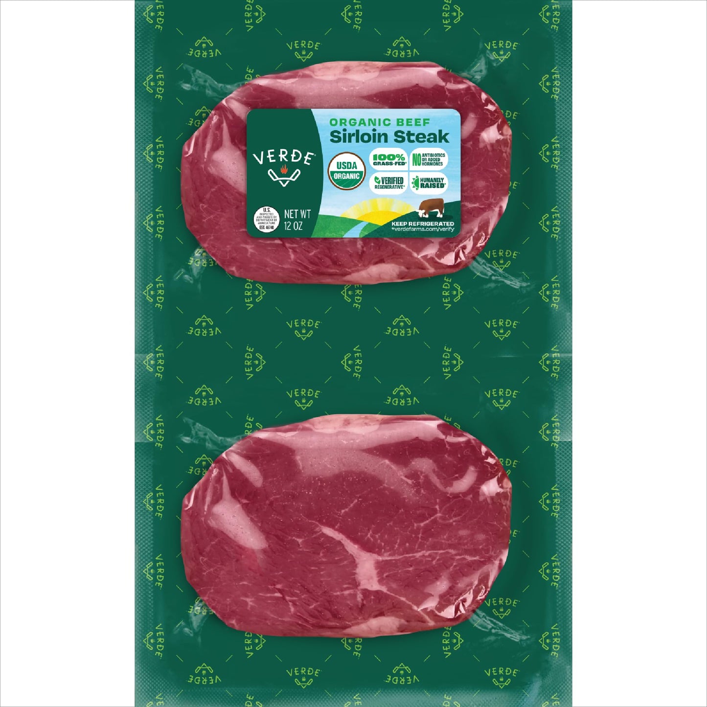 Verde Farms, Beef Sirloin Steaks, Organic, Grass-Fed | 0.75 lbs |Pack of 2
