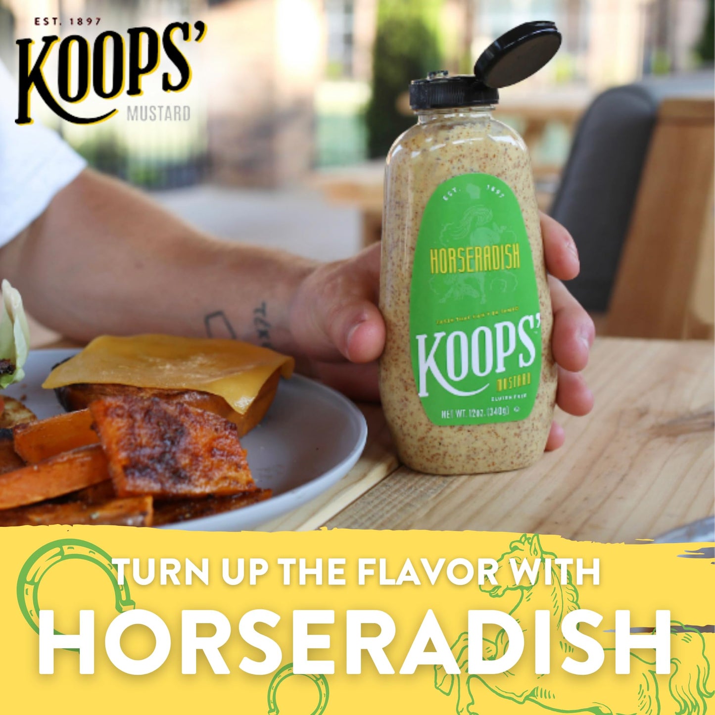 KOOPS Horseradish Mustard - Bold & Zesty, Gluten-Free, Kosher, 12 Oz, Pack of 4
