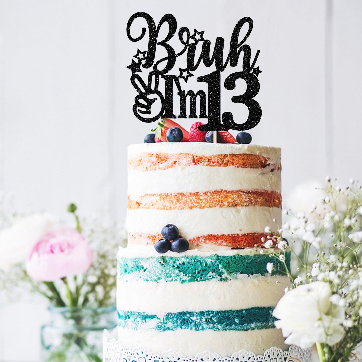 Rssta i Cake Topper, Black Glitter Star, 13th Birthday Decorations, Model XM1222-13, Cheers to 13 Years