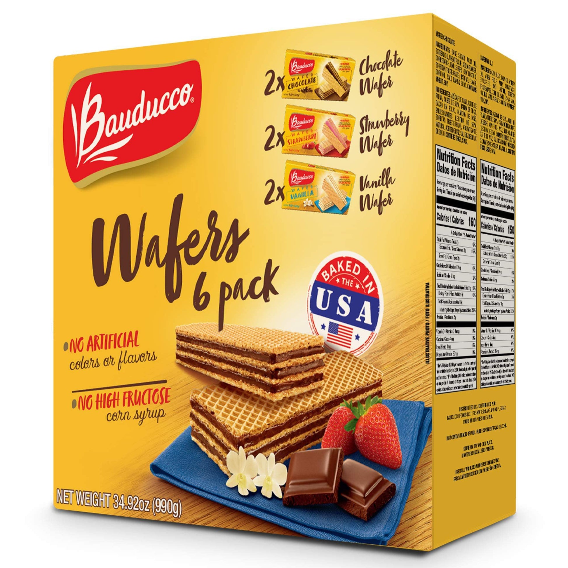 Bauducco Wafer Cookies - Chocolate, Vanilla & Strawberry 6-pack - Wafer Cookies With 3 Layers of Cream - Delicious Sweet Snack o