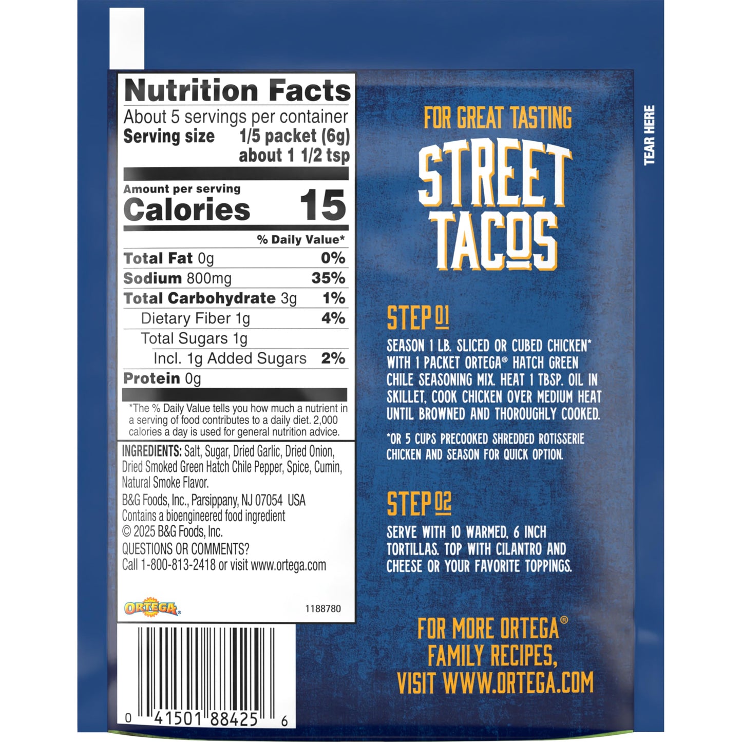 Ortega Street Taco Seasoning Mix, Hatch Green Chili, 1 Ounce, Pack of 12
