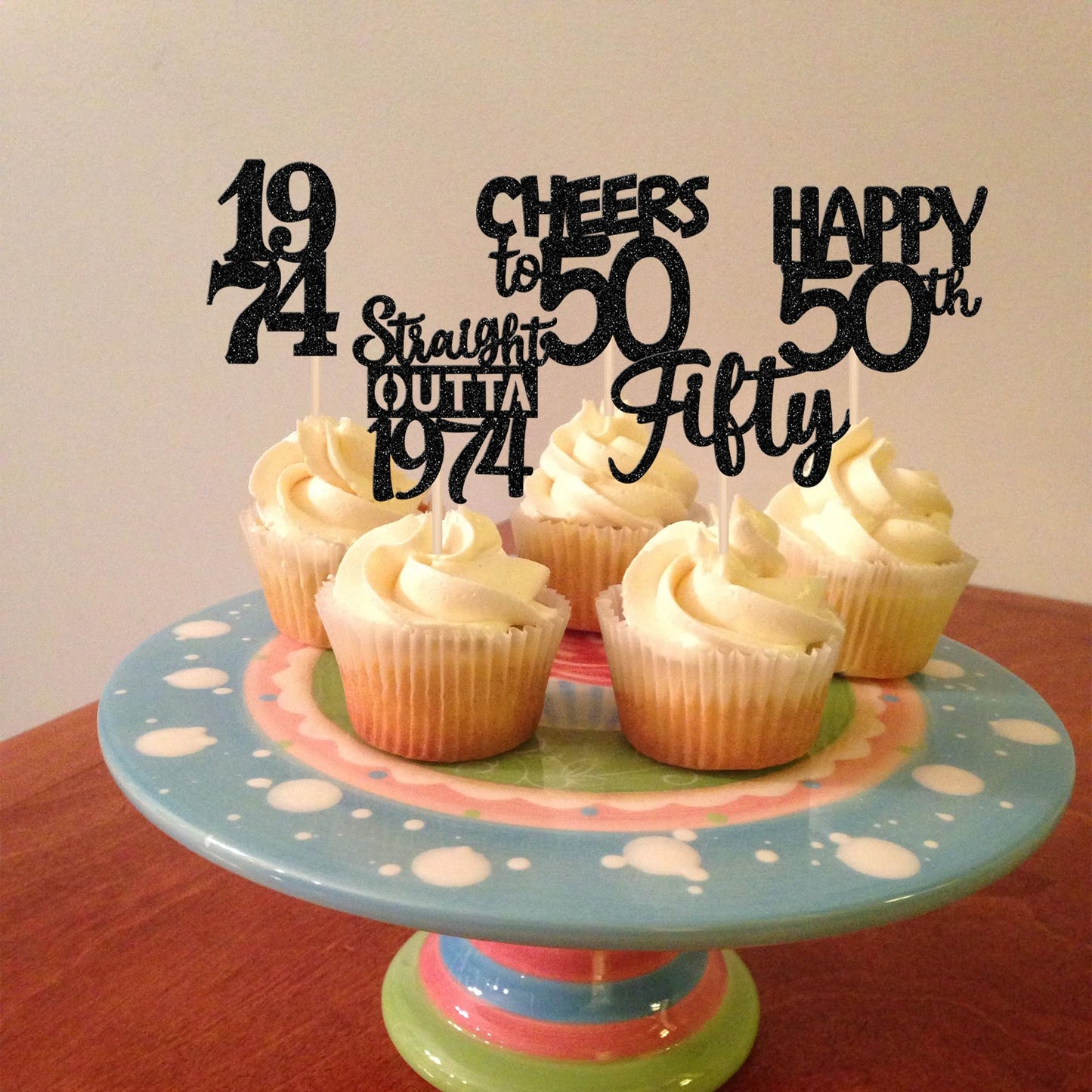 30Pcs Black 50Th Birthday Cupcake Toppers Glitter Fifty Happy 50Th Straight Outta 1974 Cupcake Picks For Cheers To 50 Years 50Th
