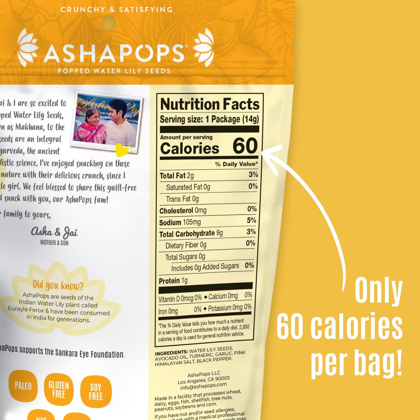 AshaPops Turmeric Garlic Flavored Popped Water Lily Seeds, 0.5 oz (Pack of 12) - Gluten-Free, Vegan, Paleo, Nut-Free, Corn-Free,