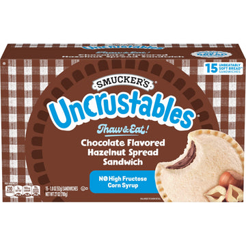 Smuckers Uncrustables Chocolate Flavored Hazelnut Spread Sandwiches, 15 Count, Thaw & Eat