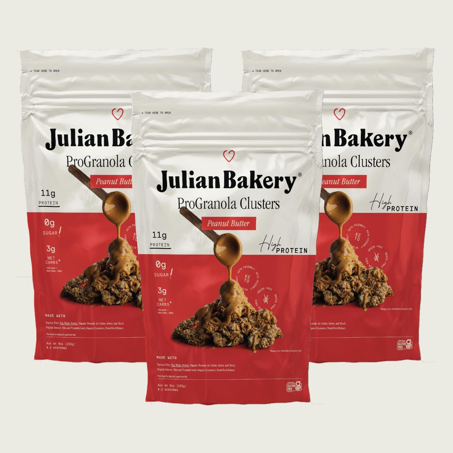 Julian Bakery ProGranola Cereal | Peanut Butter Cluster | 11g Protein | 3 Net Carbs | Gluten-Free | Grain-Free | 9oz (3 PACK)