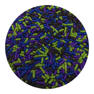 Ncs Purple, Dark Blue, Lime Green, And Black Jimmies Edible Sprinkles, 8 Ounces - Great For Cupcakes, Cookies, Cakes, Cakes Pops, Donuts