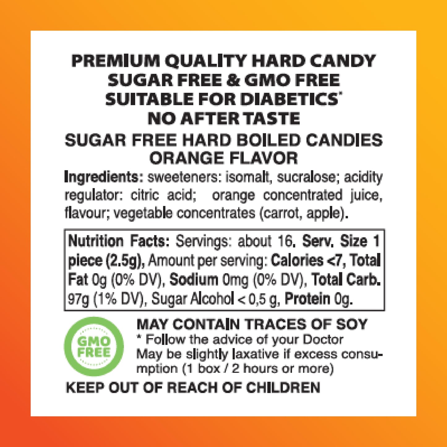 Swiss Imports Sugar Free Bonbons Hard Candy Drops, Orange, 1.4 Oz/40G Box, 9 Pack
