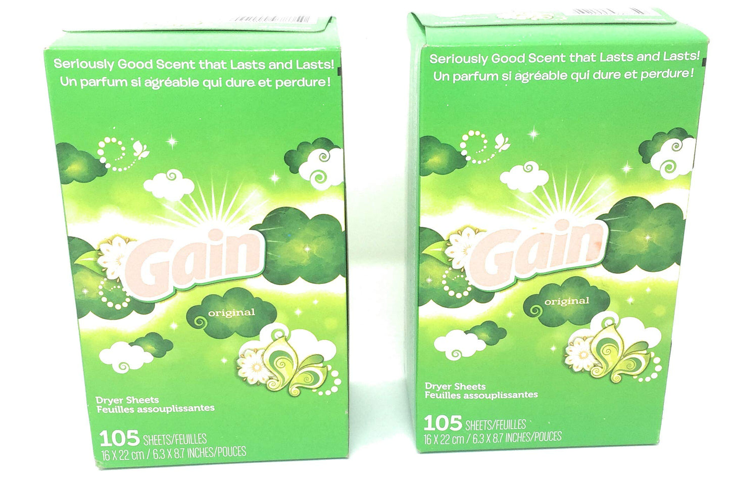 Gain Dryer Sheets - Original Scent - 105 Count Per Box - Pack Of 2 Boxes