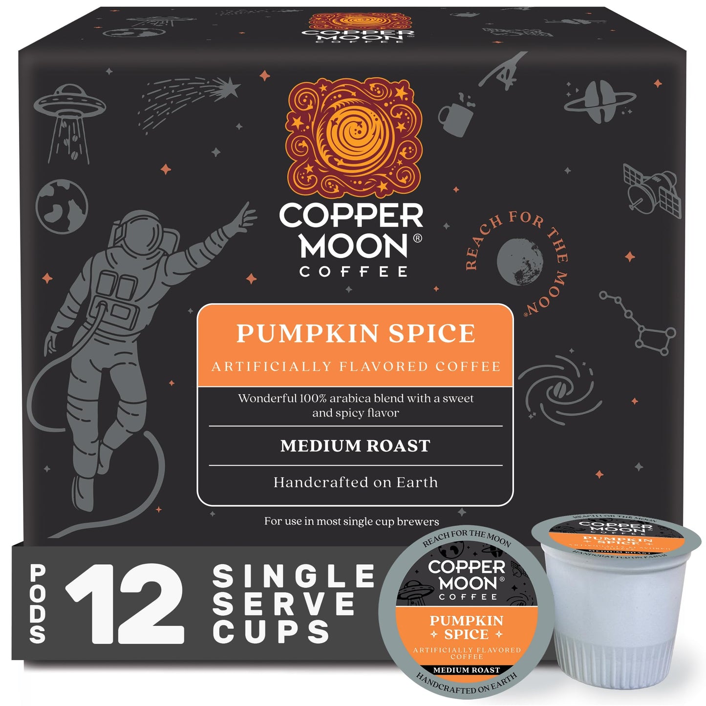 Copper Moon Pumpkin Spice Coffee Pods for Keurig, Medium Roast, 12 Count, COMINHKG109049
