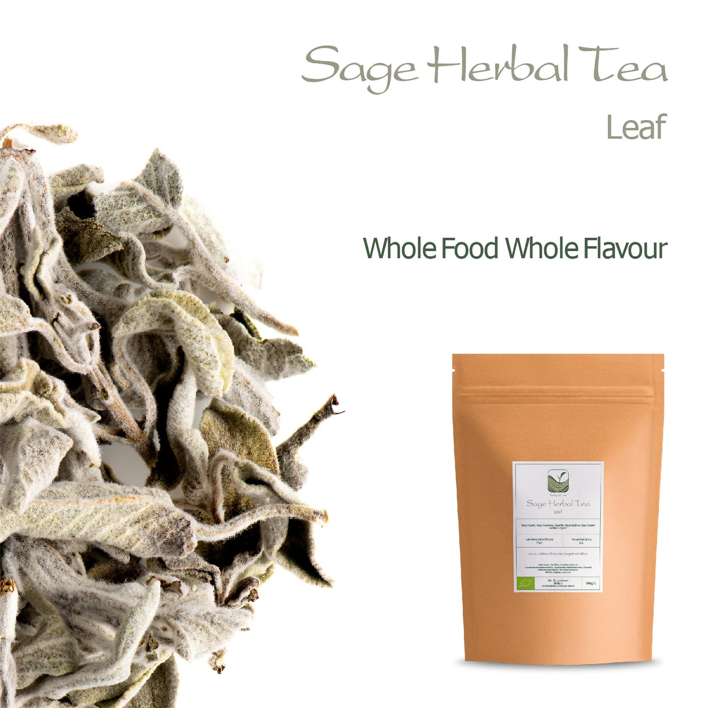 Valley of Tea Organic Sage Leaves - Dried Culinary Herb - 1.76 Ounce
