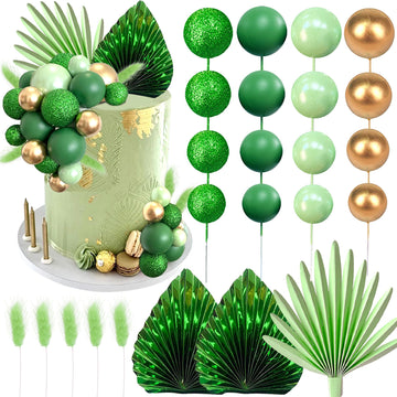 Balls Cake Toppers Palm Leaves Cake Decorations For Birthday Wedding Baby Shower Party Supplies (Green)