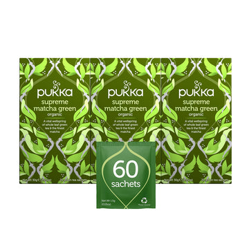 Pukka Supreme Matcha Green, Organic Herbal Green Tea With Oothu, Sencha & Suio Gang, 20 Count (Pack Of 3)