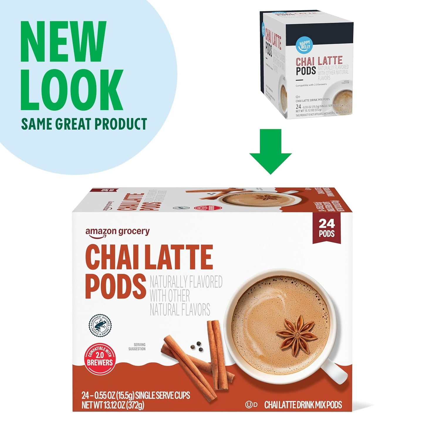 Amazon Brand - Happy Belly Tea Pods Compatible with 2.0 K-Cup Brewers, Chai Latte, 24 Count