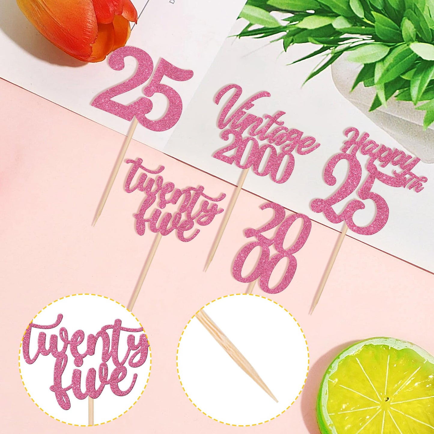 30Pcs Happy 25Th Birthday Cupcake Toppers Cheers To 25 Vintage 2000 Cupcake Picks Hello 25 Twenty Five 25Th Birthday Decorations