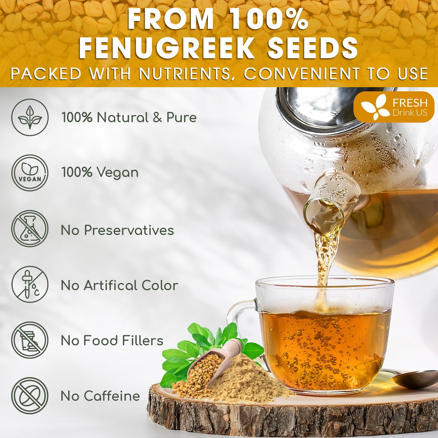 FRESHDRINKUS Fenugreek Powder, 100% Natural, 16oz, Vegan, No Additives, Gluten-Free