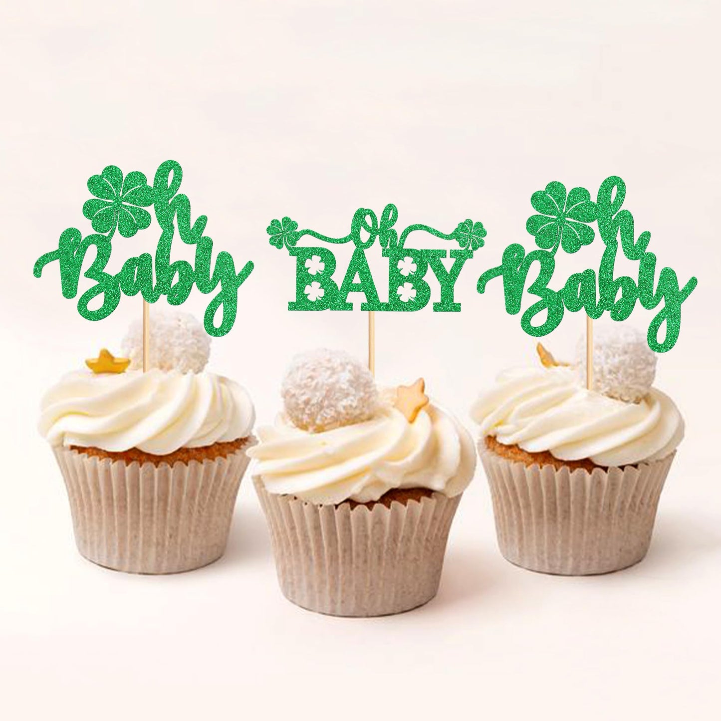 Ercadio 24 Pack St Patrick'S Day Lucky Four Leaf Oh Baby Cupcake Toppers Four Leaf Oh Baby Cupcake Picks For St.Patricks Day Bab