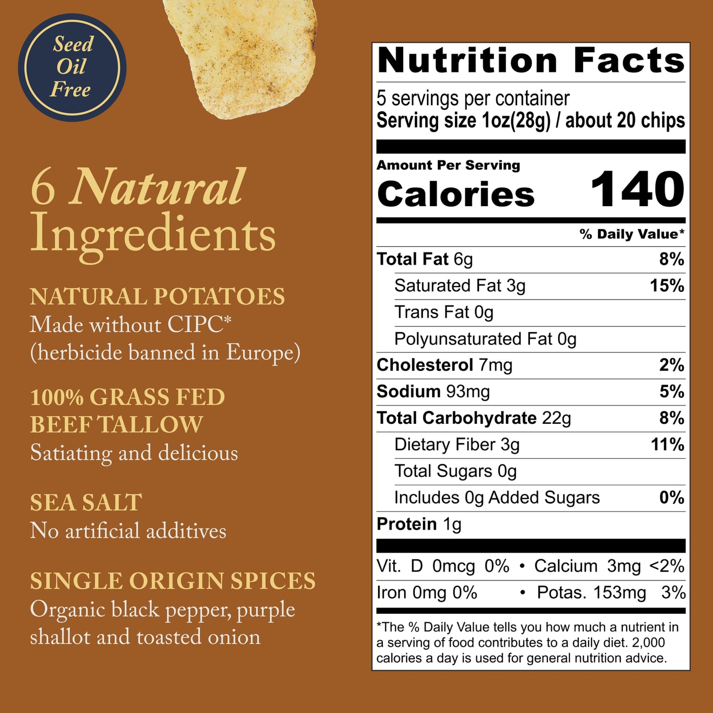 Vandy Crisps Potato Chips - Seed Oil Free Snacks - Gluten Free Potato Chip - Made with Potatoes, Grass-Fed Beef Tallow, Sea Salt
