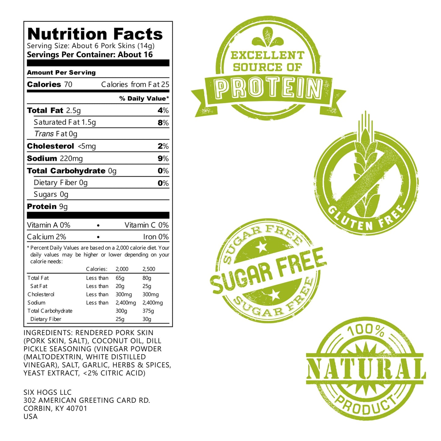 Ol Uncle Porkers Keto-Friendly Pork Rinds, Dill Pickle Flavor, 8oz Bag, Zero Carb Snack