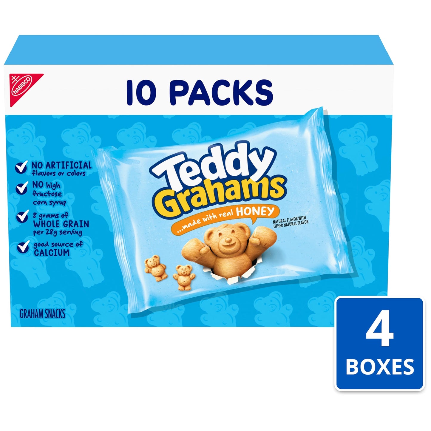 TEDDY GRAHAMS Honey Graham Snacks, 40 Kids Snack Packs (4 Boxes)