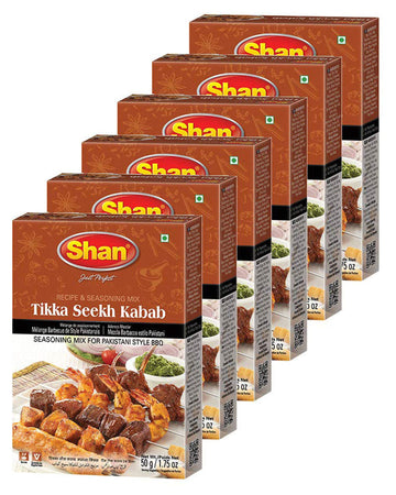 Shan - Tikka Seekh Kabab Seasoning Mix (50G) - Spice Packets For Pakistani Style Bbq (Pack Of 6)