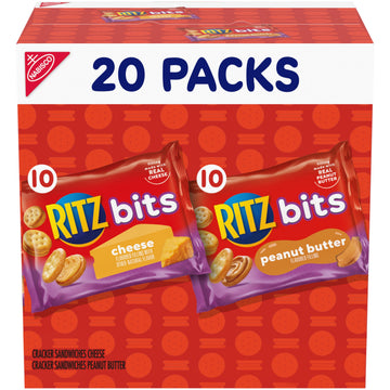 RITZ Bits Cheese and RITZ Bits Peanut Butter Sandwich Crackers Variety Pack, Lunch Snacks, 20 Snack Packs