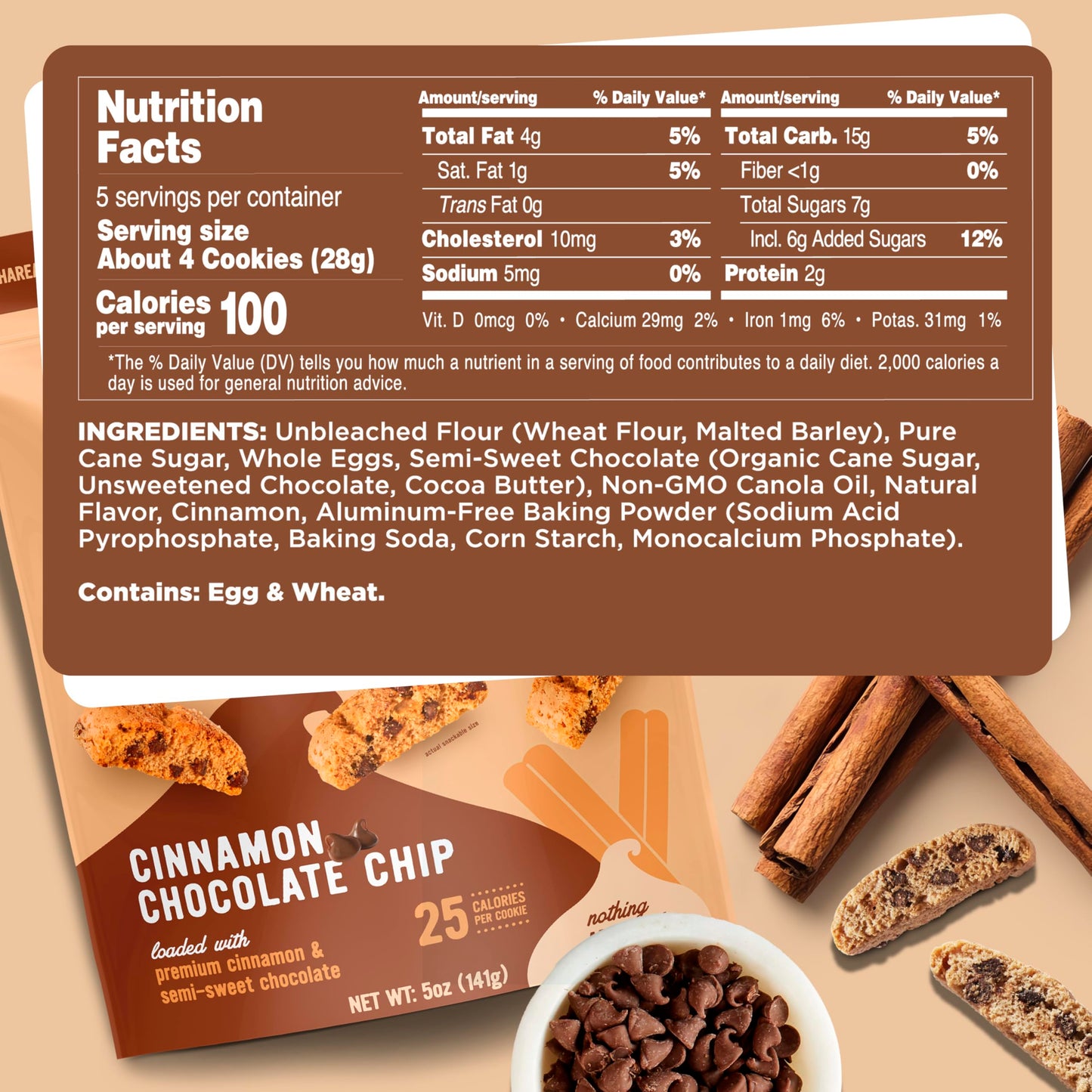COOPER STREET Twice Baked Cinnamon Chocolate Biscotti Cookies - Crispy Mini Biscotti Cookies Ideal with Coffee - Traditional Low