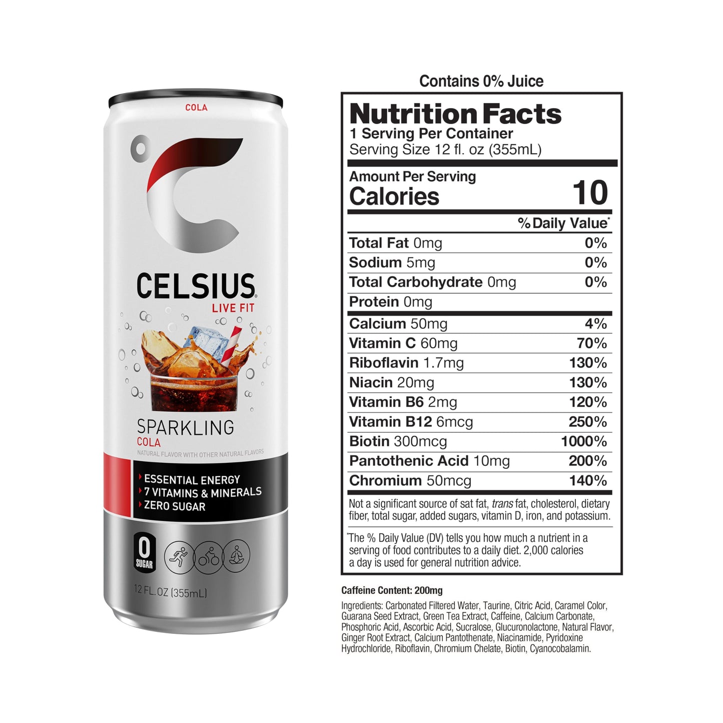 CELSIUS Sparkling Cola Energy Drink, Zero Sugar, 12 Fl Oz (Pack of 12), Model FGSS1207