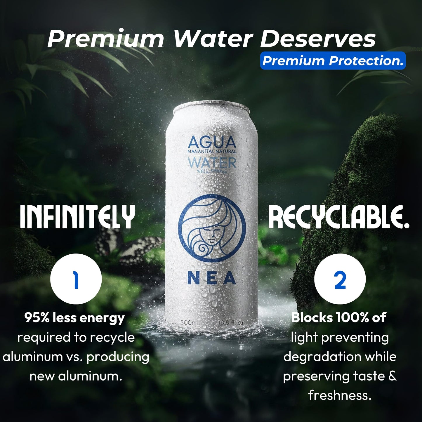 NEA Canned Water - Austrian Alps Spring Mineral Water in Aluminum Cans - Plastic Free BPA Free 16.9oz (1 Case - Pack of 12)
