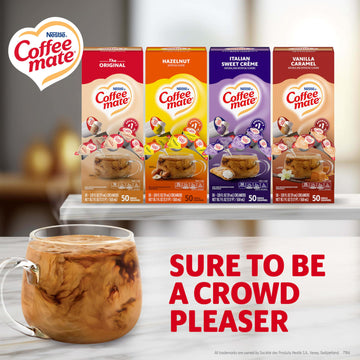 Nestle Coffee Mate Creamer Singles Variety Pack, Original, Hazelnut, Italian Sweet Creme, Vanilla Caramel Non Dairy, No Refriger