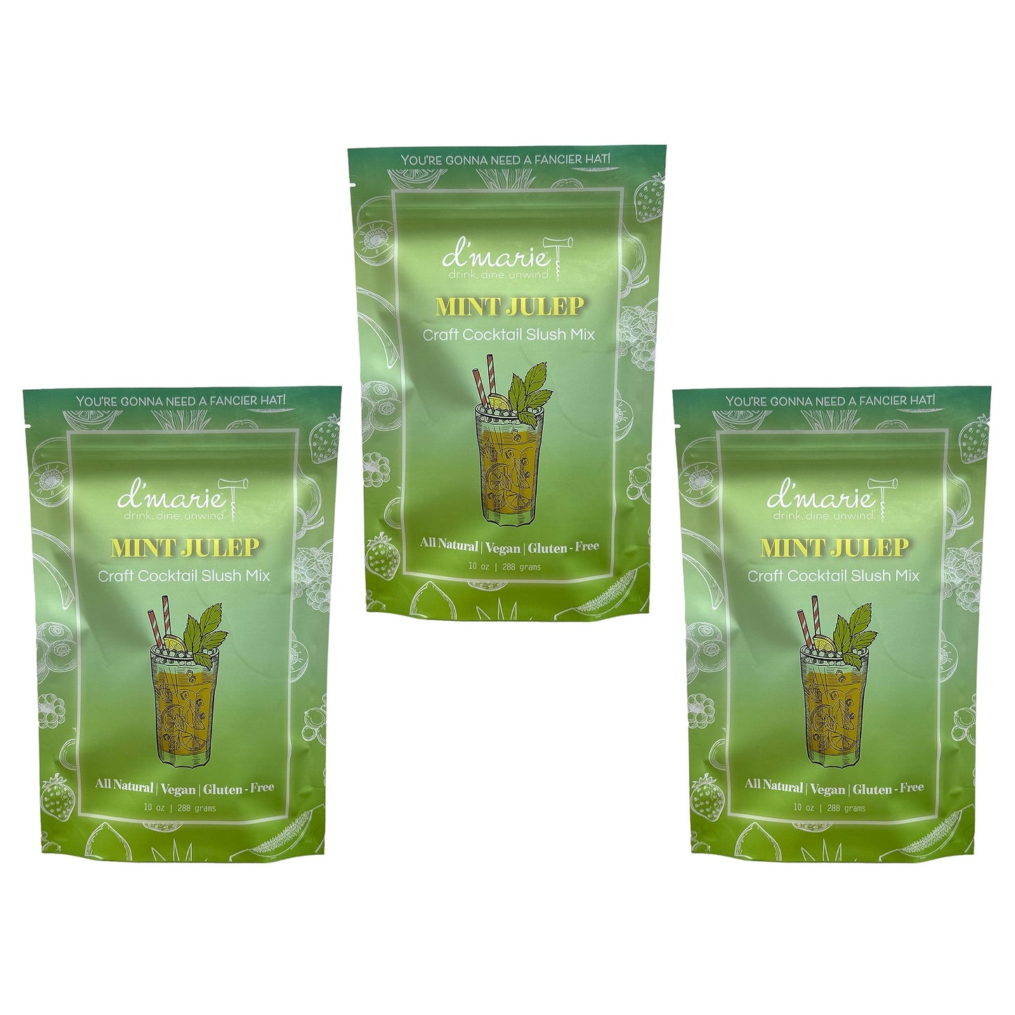 DMARIE Frozen Cocktail Drink Mix - Mint Julep Slushie Powder - 10 Ounce (Pack of 3) - All Natural, Low Sugar, No Blender Needed