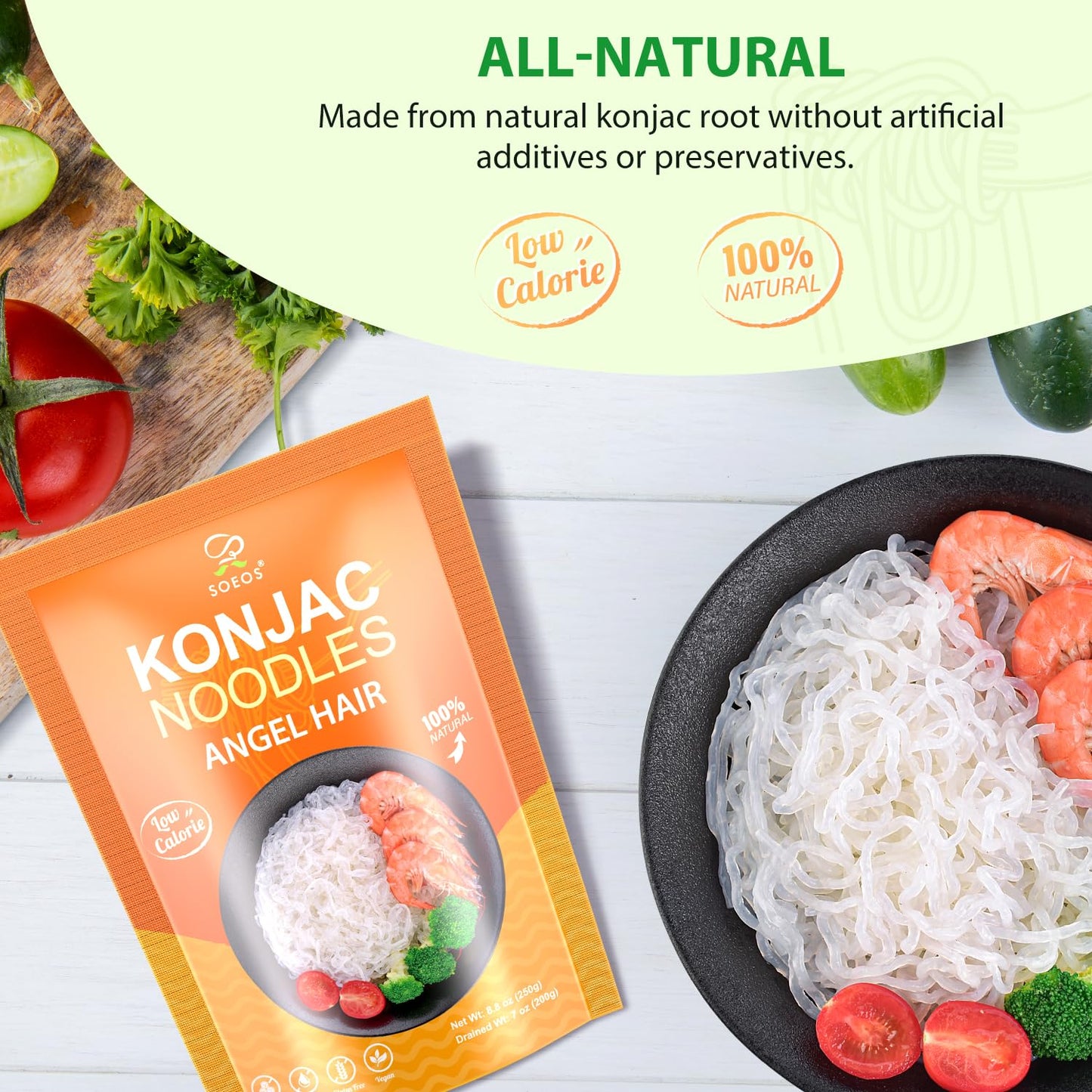 Soeos Konjac Noodles, Shirataki Noodle, Low Calorie, Low Carb, Keto And Paleo Friendly, 3 Variety Noodles, Fettuccine, Angel Hai