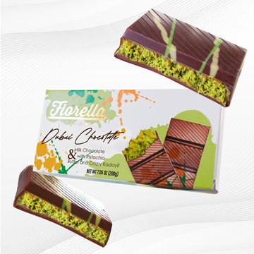 Fiorella Dubai Chocolate Bar Pistachio, Luxury & Premium Dubai Milk Chocolate Bar Filled With Pistachio Butter & Shredded Knafeh