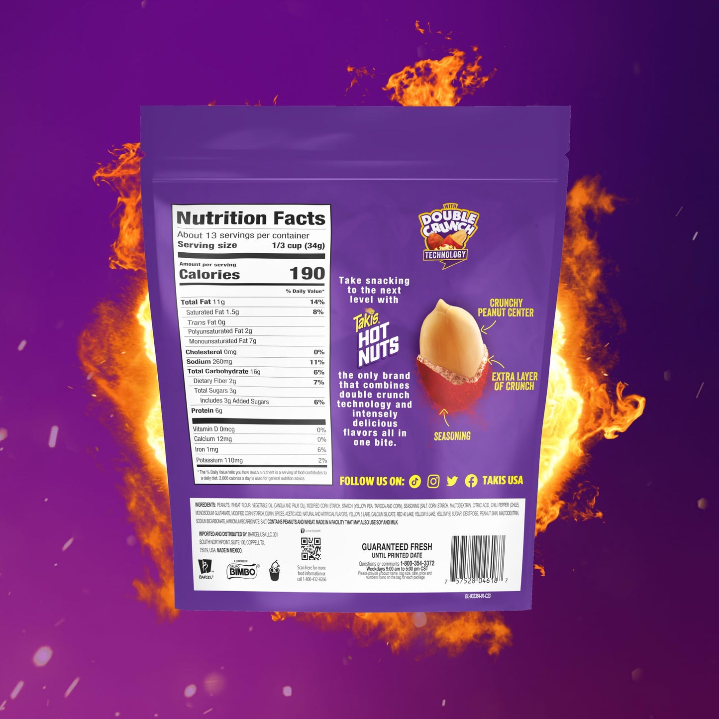 Takis Flare Hot Nuts 15.02 oz Sharing Size Resealable Bag  Chili Pepper & Lime Flavored Medium Spicy Double-Crunch Peanuts