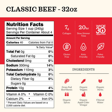 Kettle & Fire Beef Bone Broth, Keto & Paleo Approved, 4 Pack, 32 Fl Oz