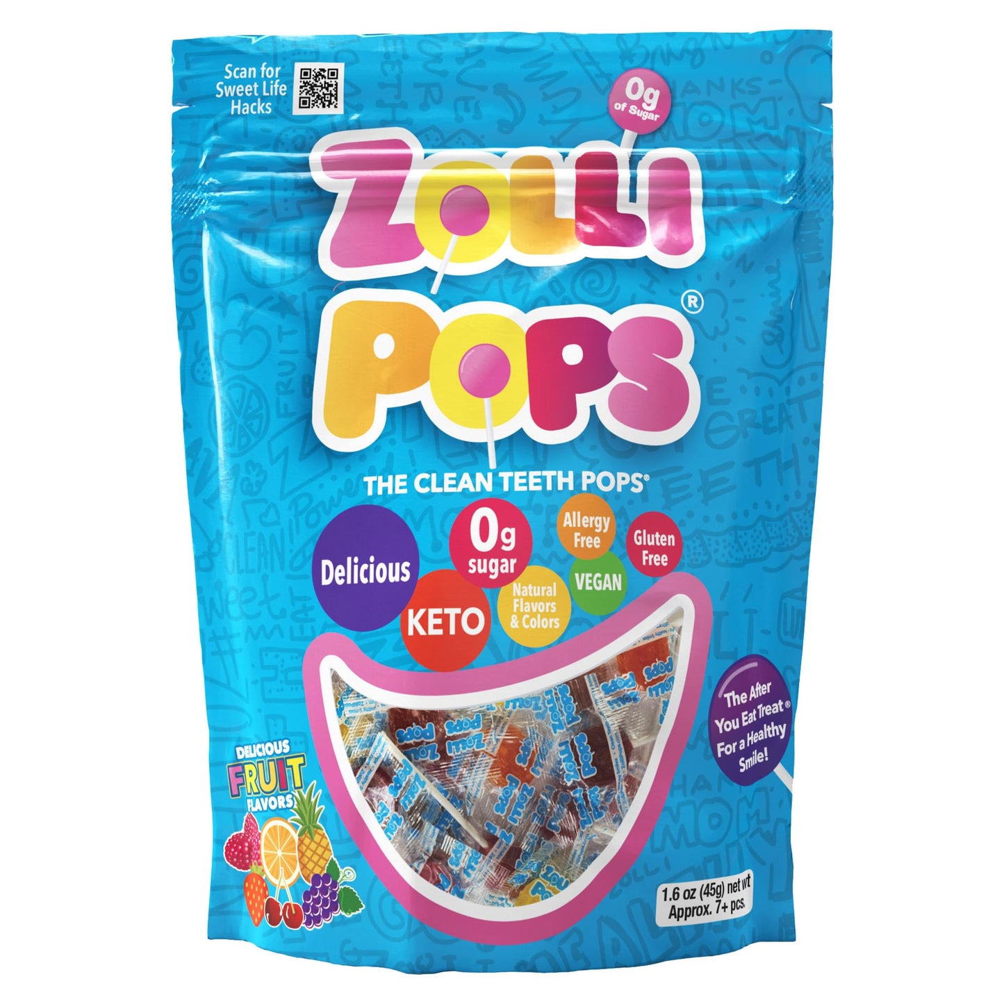 Zollipops Clean Teeth Pops Sugar Free Candy with Xylitol, Dye-Free Lollipops - Keto & Diabetic-Friendly, Dentist-Approved Treats