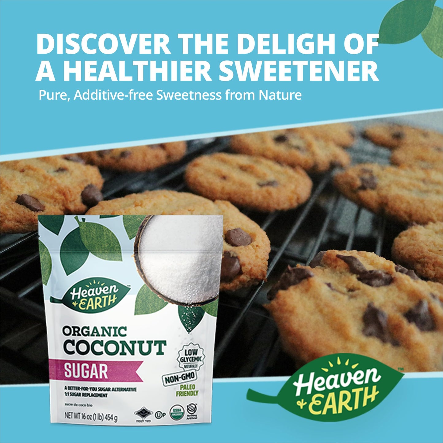 Heaven & Earth Organic Coconut Sugar, 16oz (2 Pack) | Low Glycemic | Unrefined Sugar Alternative | Natural Sweetener | Coconut P