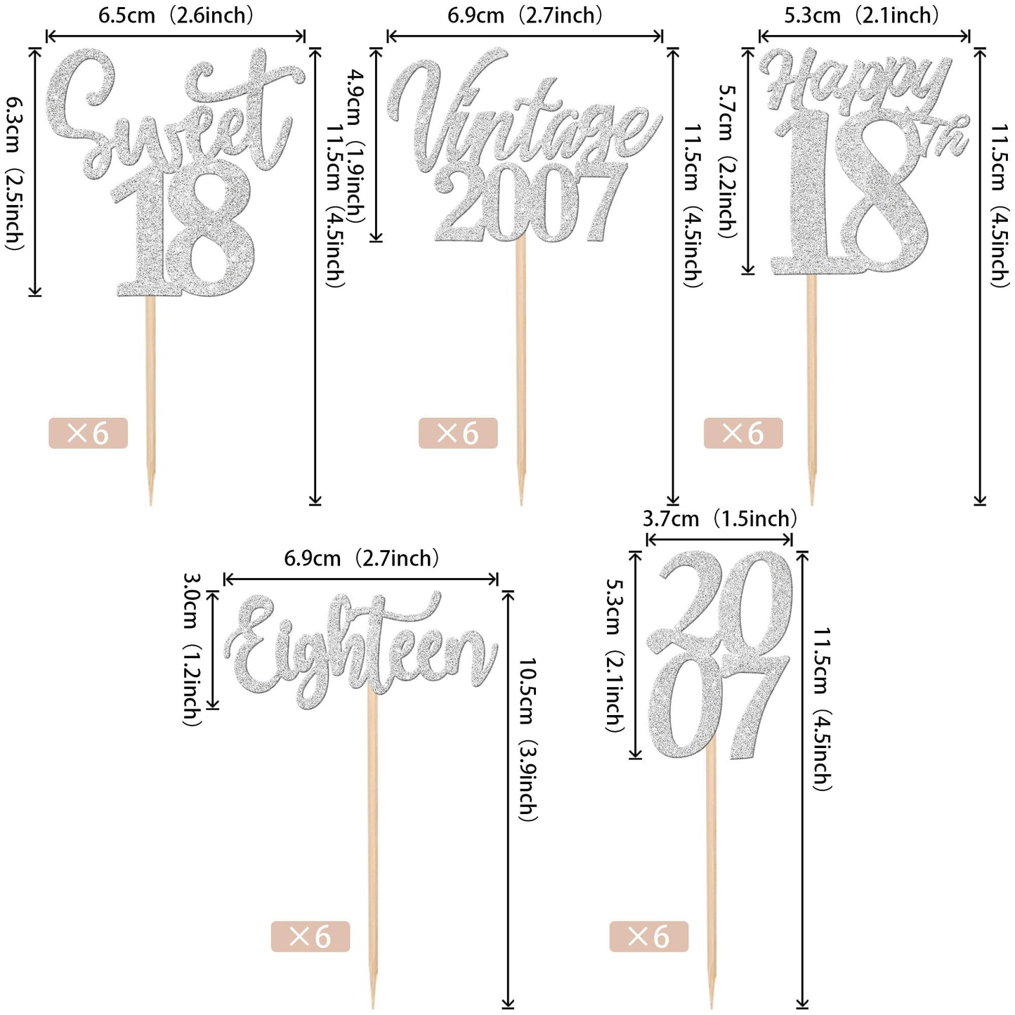 30Pcs Happy 18Th Birthday Cupcake Toppers Cheers To 18 Vintage 2007 Cupcake Picks Sweet 18 Eighteen 18Th Birthday Decorations Fo