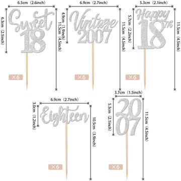30Pcs Happy 18Th Birthday Cupcake Toppers Cheers To 18 Vintage 2007 Cupcake Picks Sweet 18 Eighteen 18Th Birthday Decorations Fo