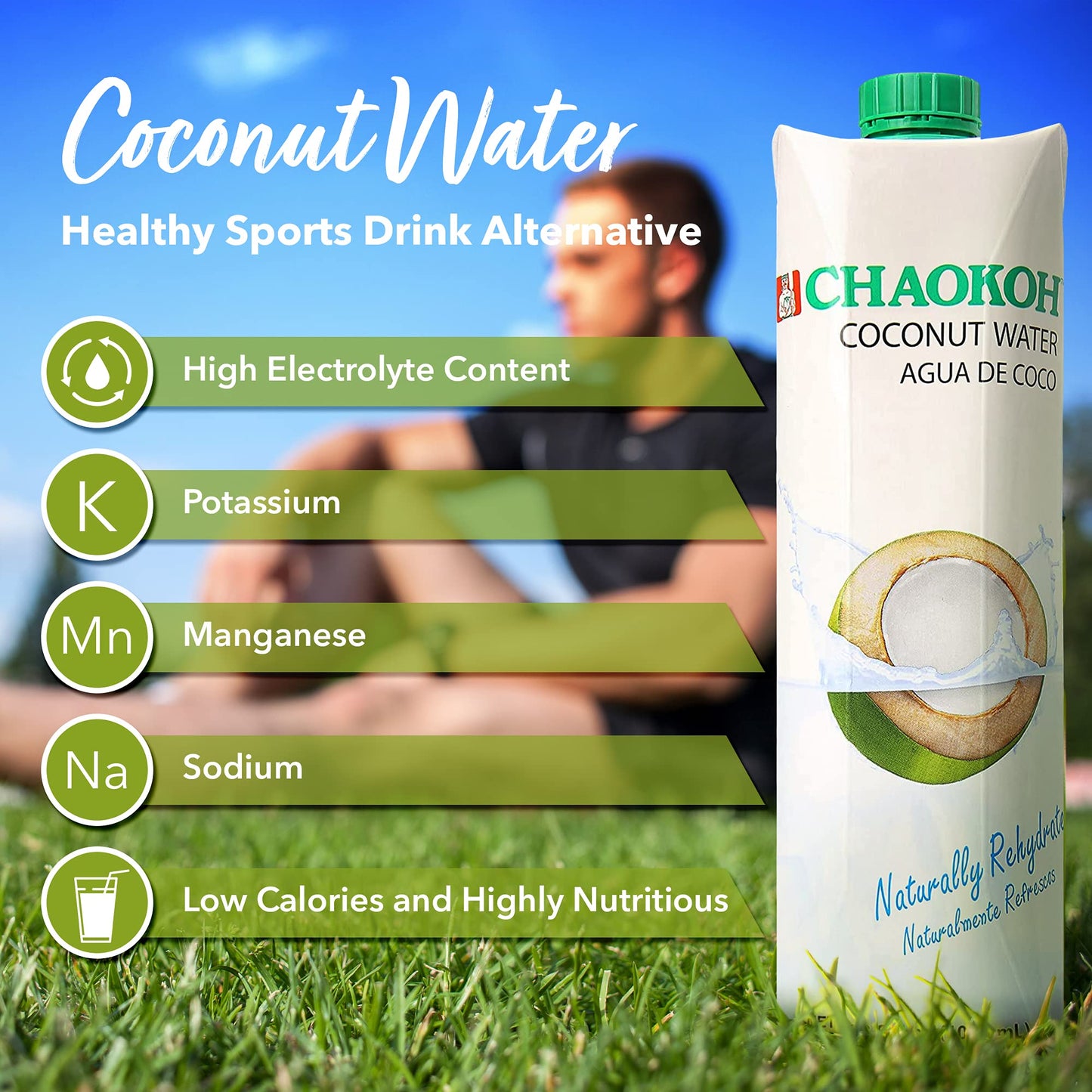 Chaokoh 100% Naturally Rehydrate Real Coconut Water 33.8 Fl Oz (Pack Of 12)