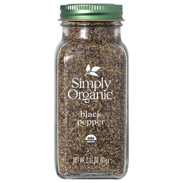 Simply Organic Ground Black Pepper, 2.31-Ounce Jar, Medium Ground Pepper, Certified Organic, Kosher, Potent Pepper Taste