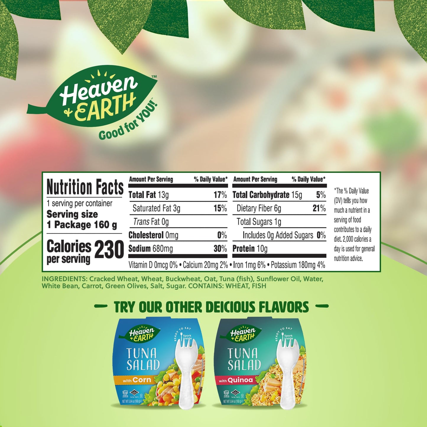 HEAVEN & EARTH Tuna Salad with Beans & Grains, 5.64oz (4 Pack), Travel Friendly, Kosher