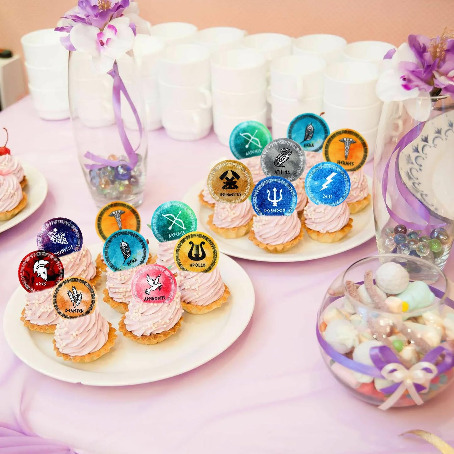 48 Pcs Edible Greek Mythology Cupcake Toppers Wafer Paper Greek Mythology Party Decorations Fit For Drink Topper Greek Gods Birt