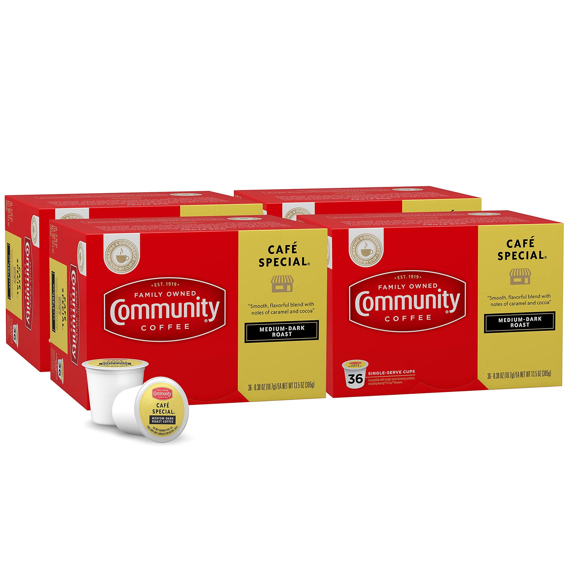 Community Coffee Café Special Medium Dark Roast K-Cup Pods, 144 Count, 36 Count (Pack of 4), Red