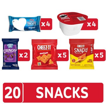 Kelloggs Cheez-It, Pop-Tarts, Pringles & Rice Krispies Treats Grab and Go Snacks Variety Pack, 16.55oz Box (20 Count)