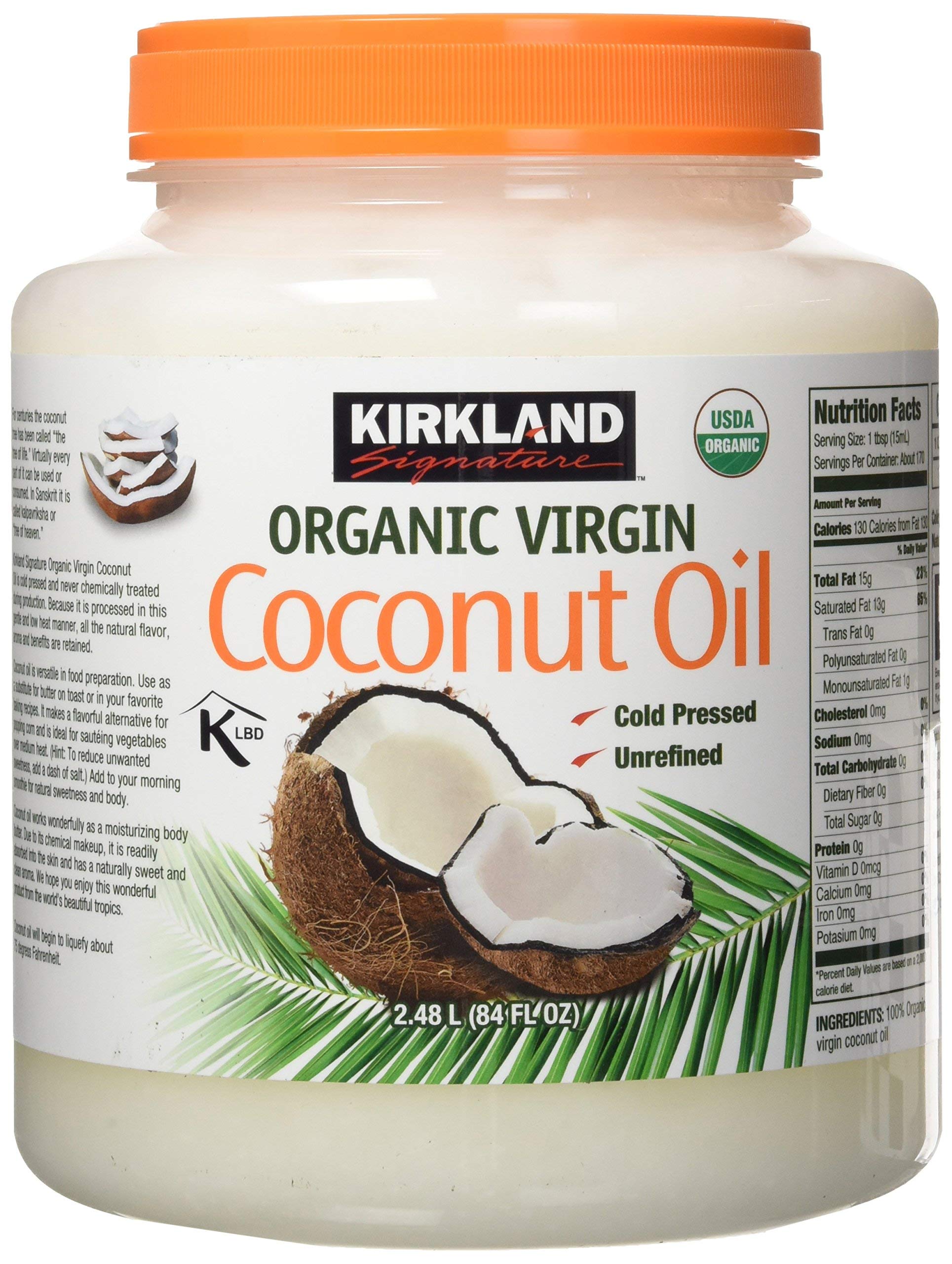 Kirkland Signature Cold Pressed Unrefined Organic Virgin Coconut Oil, 1 Count(Pack Of 4)