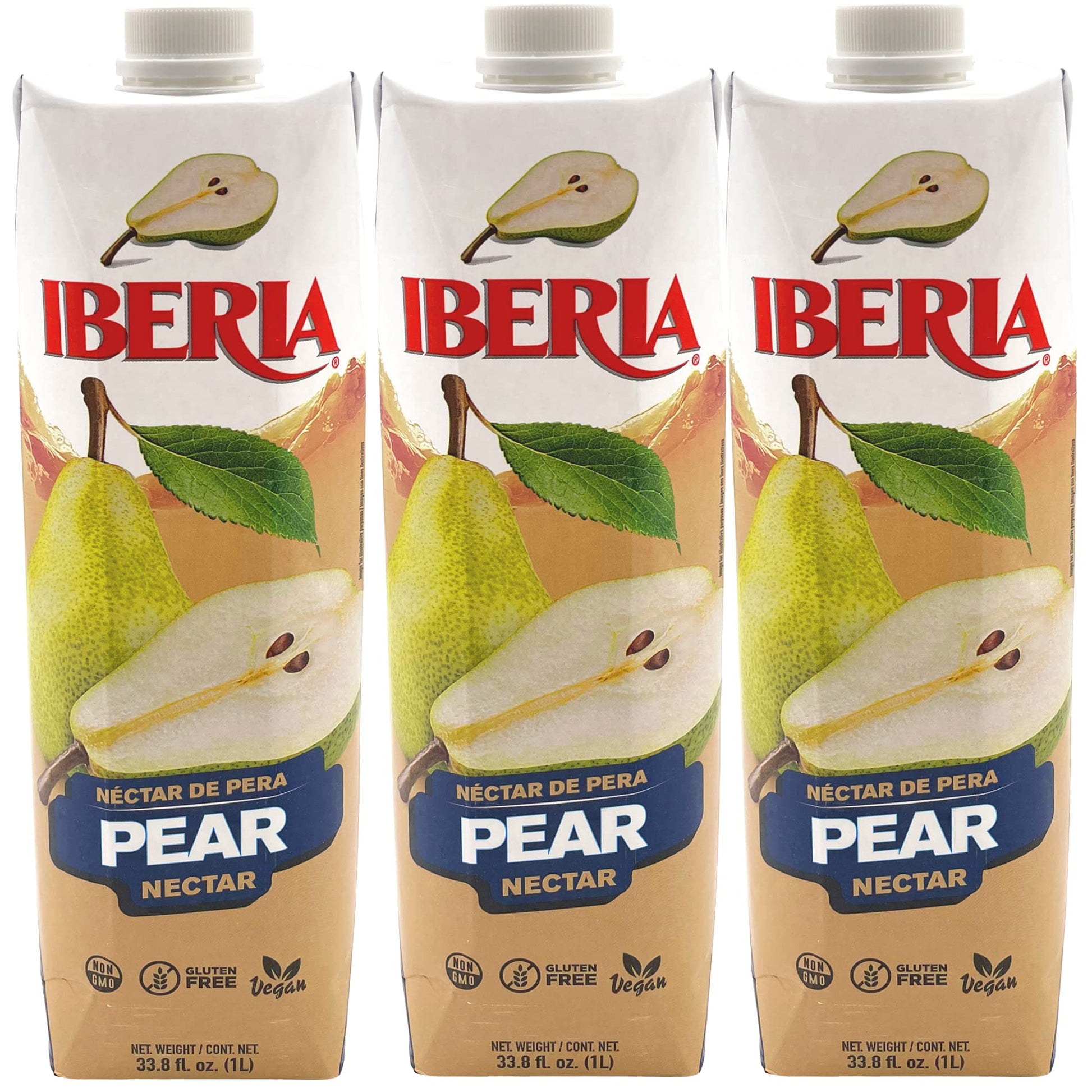 Iberia Pear Nectar, 33.8 Fl Oz (Pack of 3), Natural Fruit Drink, Refreshing Flavor