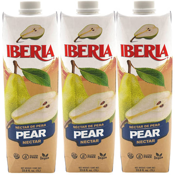 Iberia Pear Nectar, 33.8 Fl Oz (Pack of 3), Natural Fruit Drink, Refreshing Flavor
